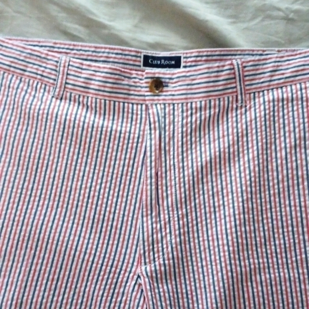 CLUB ROOM Flat-Front, Seersucker, Red, White and Blue Striped Shorts, 38 - Picture 5 of 6